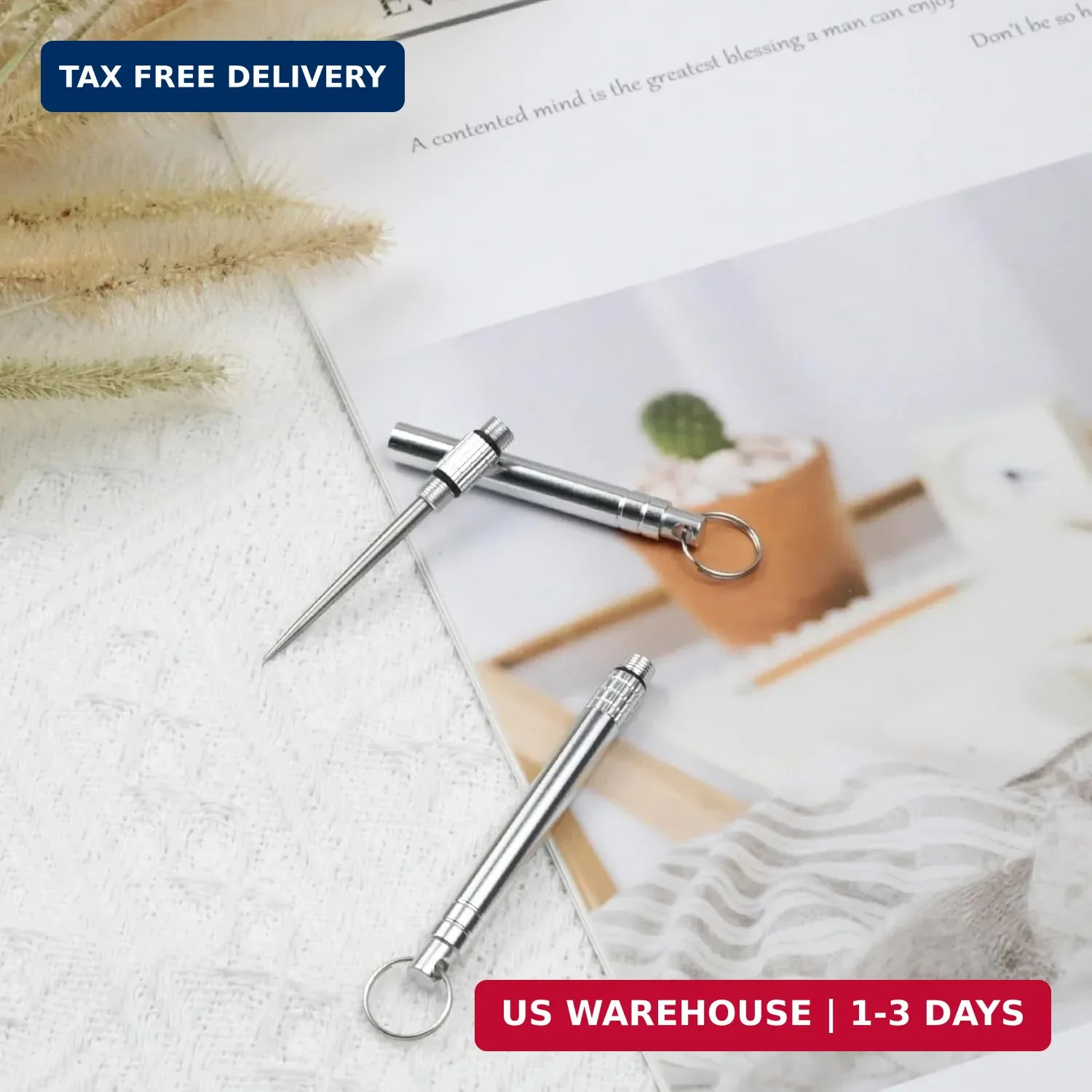 2PCS Portable Mini Titanium Toothpicks with Stainless Steel Holder – Reusable Me