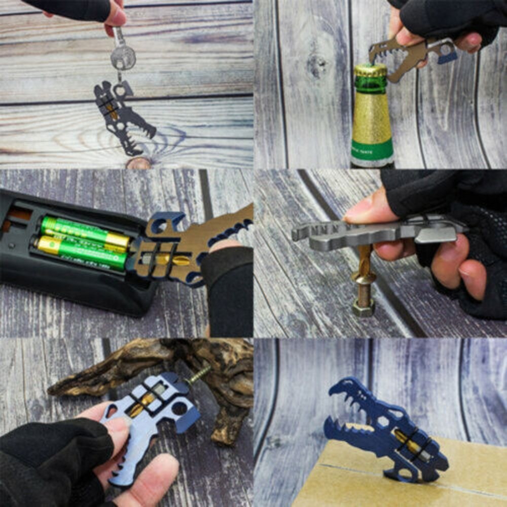 Titanium Alloy Pocket Multi Dinosaur Head Bottle Opener Pry Bar Screwdriver Tool