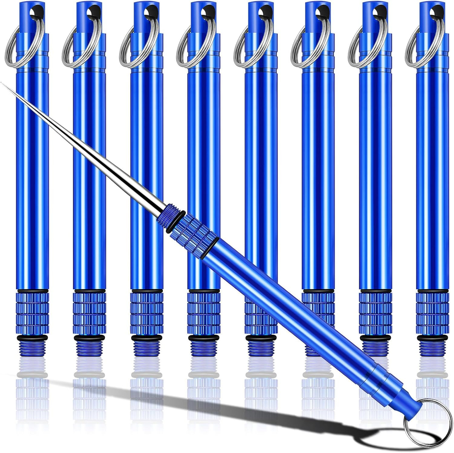 Metal Titanium Toothpicks, 8Pcs Blue Reusable Keychain Telescopic Toothpick
