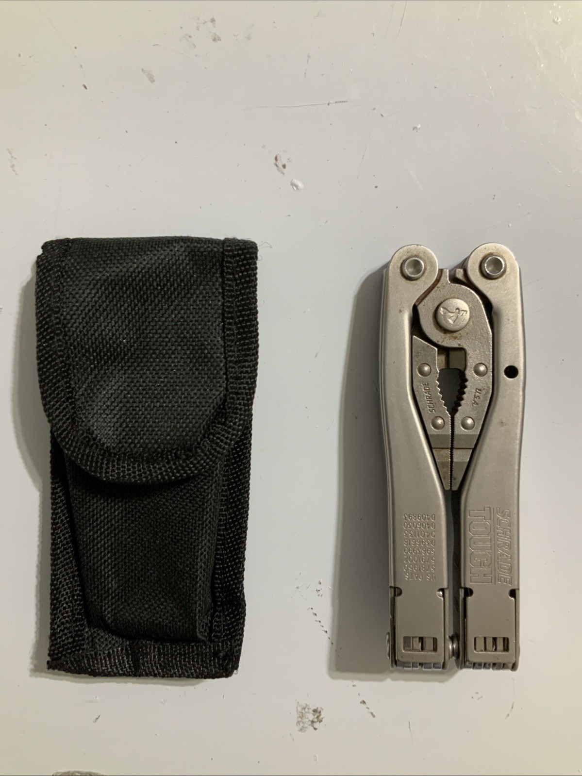 Vtg Schrade Tough Tool Multitool Made In USA w/ Leather Sheath