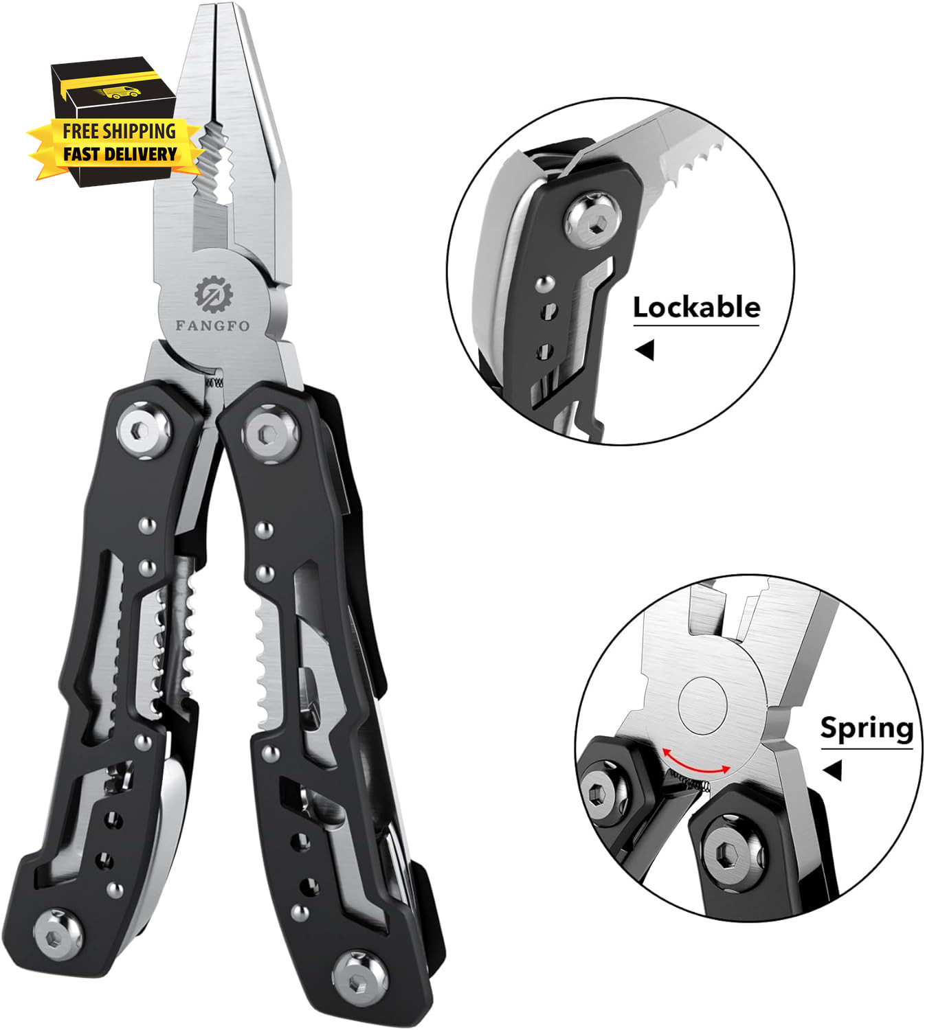 14-In-1 Multitool with Safety Locking, Professional Stainless Steel Multitool Pl