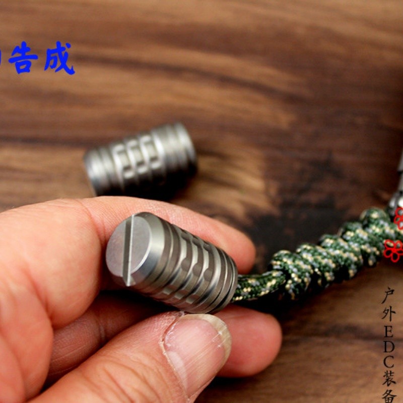 EDC Titanium Alloy Umbrella Rope End Flashlight Necklace Pendant Ring Accessory