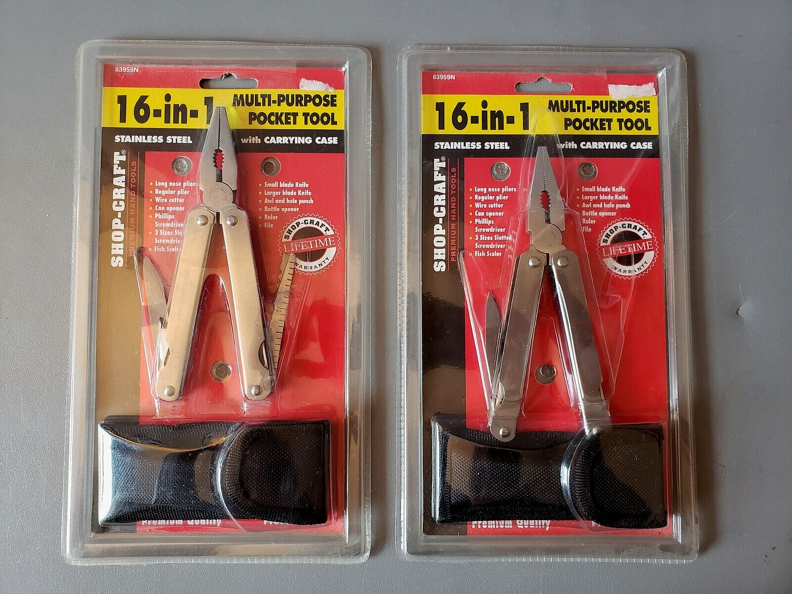 2 SHOP CRAFT – 16-IN-1 MULTI TOOLS W/ CARRYING CASE – STAINLESS STEEL – 4″ LONG