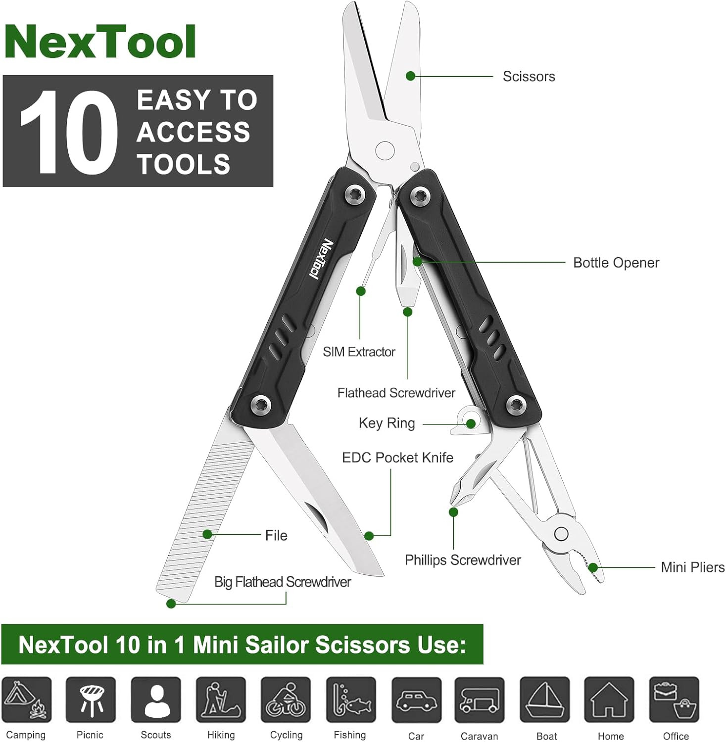 Keychain Multitool, Mini Sailor Scissors, 10 in 1 Mini Multitool with EDC Pocket
