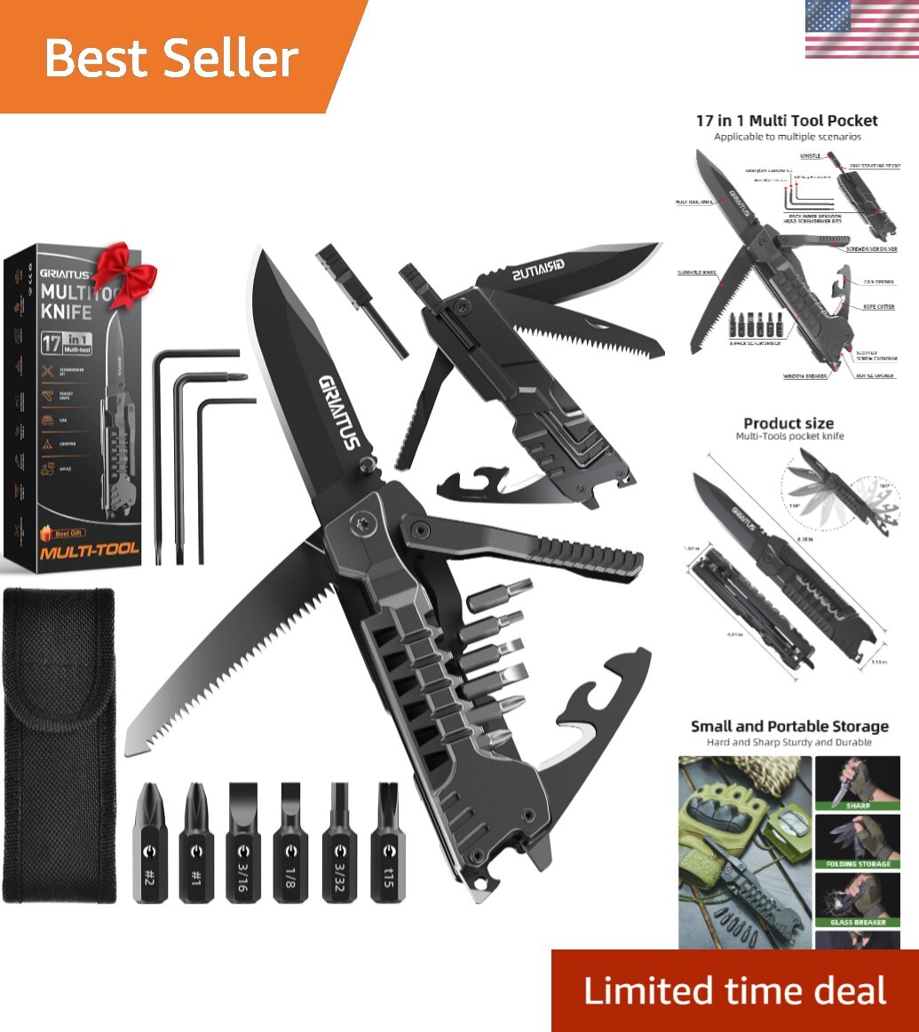 17 Practical Tools in One: Black Stainless Steel Multitool for Adventures