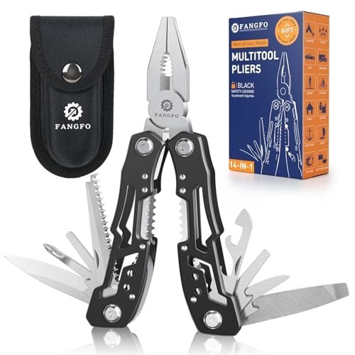14-in-1 Stainless Steel Multitool with Safety Lock, Pliers, Knife & Sheath for C