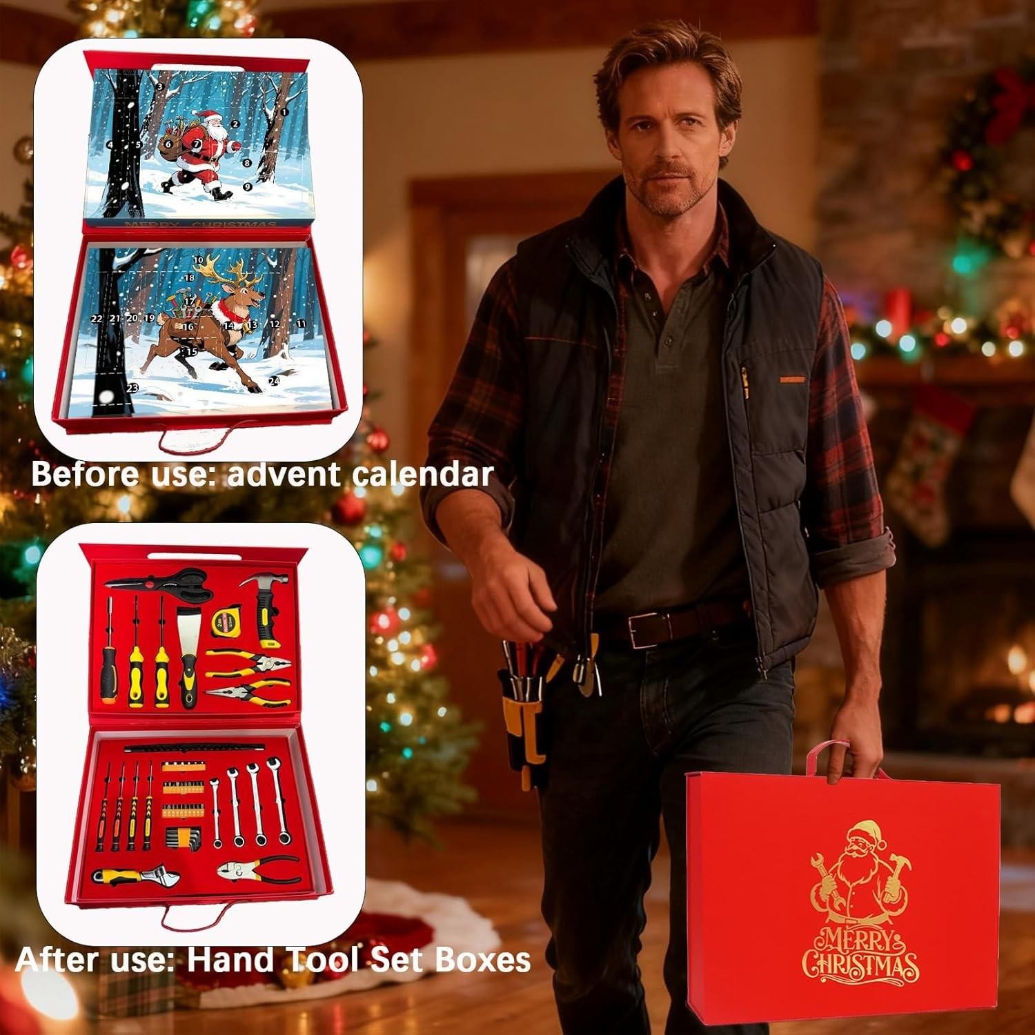 2025 Hand Tool Advent Calendar With Storage Box for Adult Men,24 Days of Househo