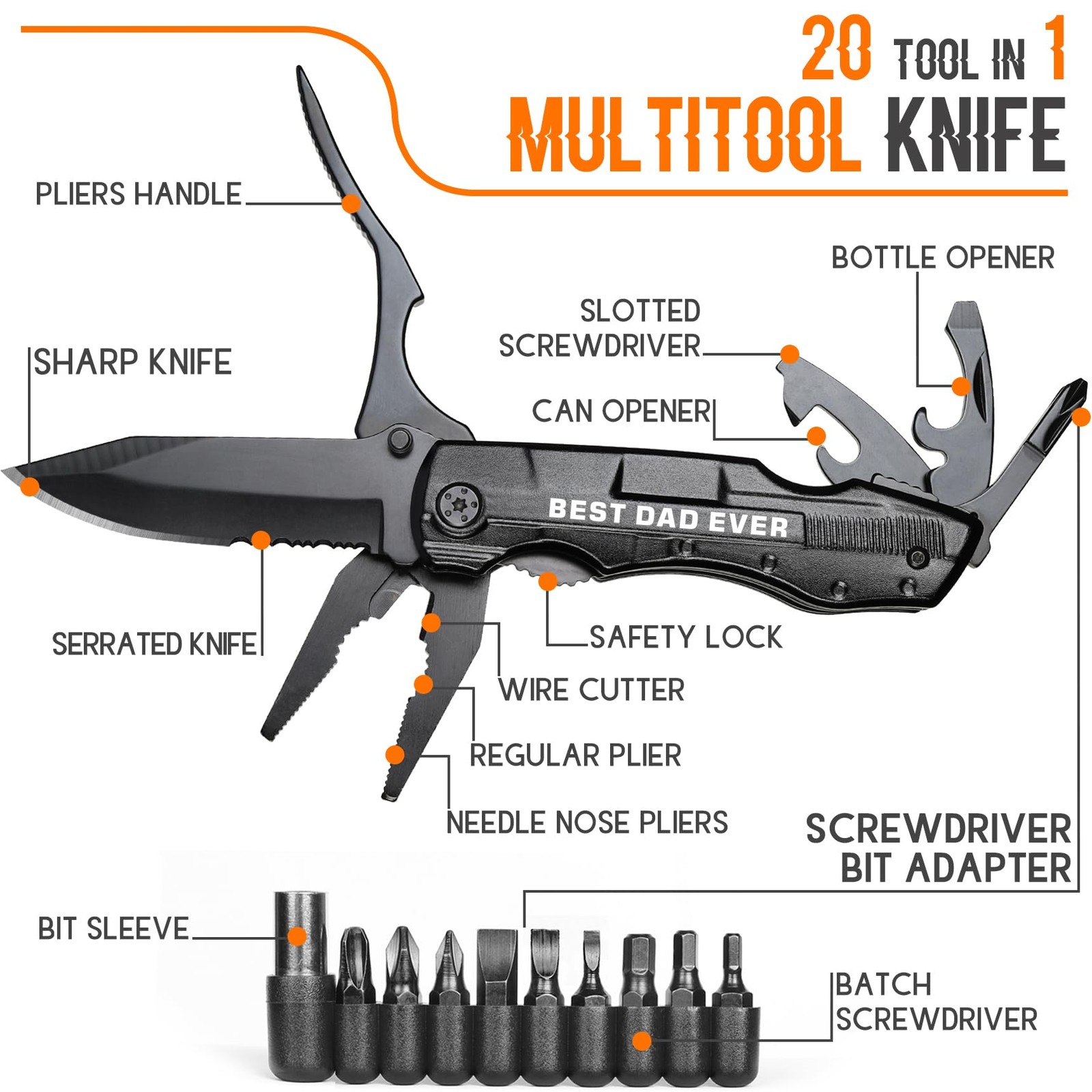 Gift for Dad, Multitool Knife BEST DAD EVER for Camping, Fathers Day Christma…