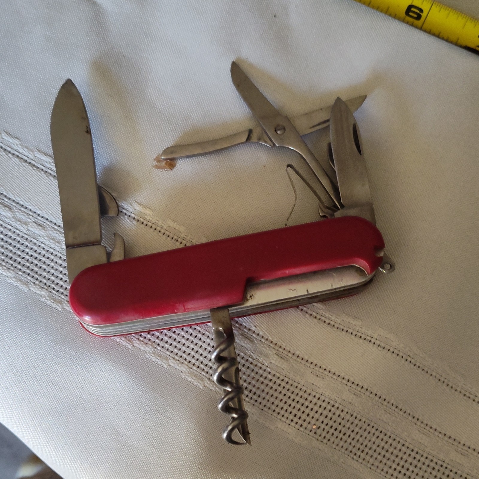 Red Swiss Army Style 6-in-1 Multi-Tool Pocket Knife w/ Scissors Corkscrew