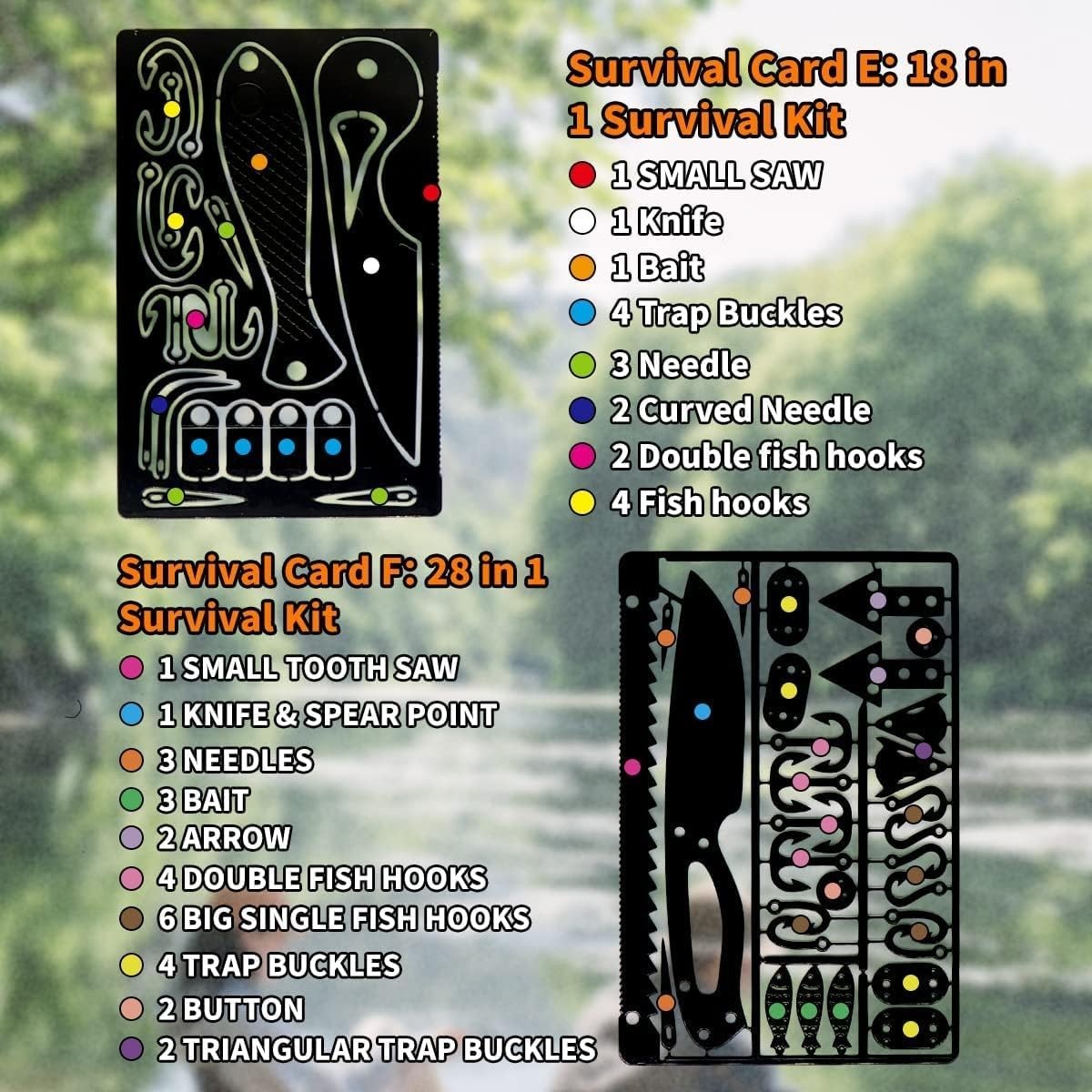6pc Black Multitool Card EDC Survival Wallet Kit Camping Hunting Fishing Tool