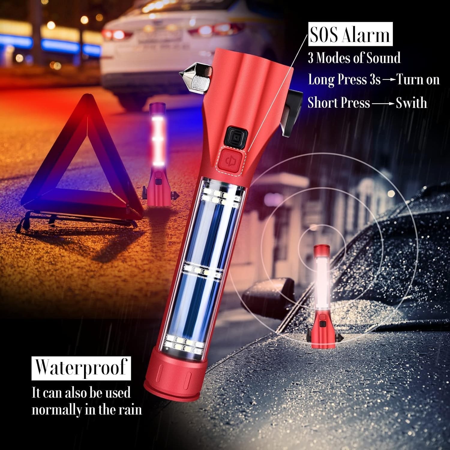 Flashlights for Emergencies, Window Breaker Seatbelt Cutter Multifunction Red