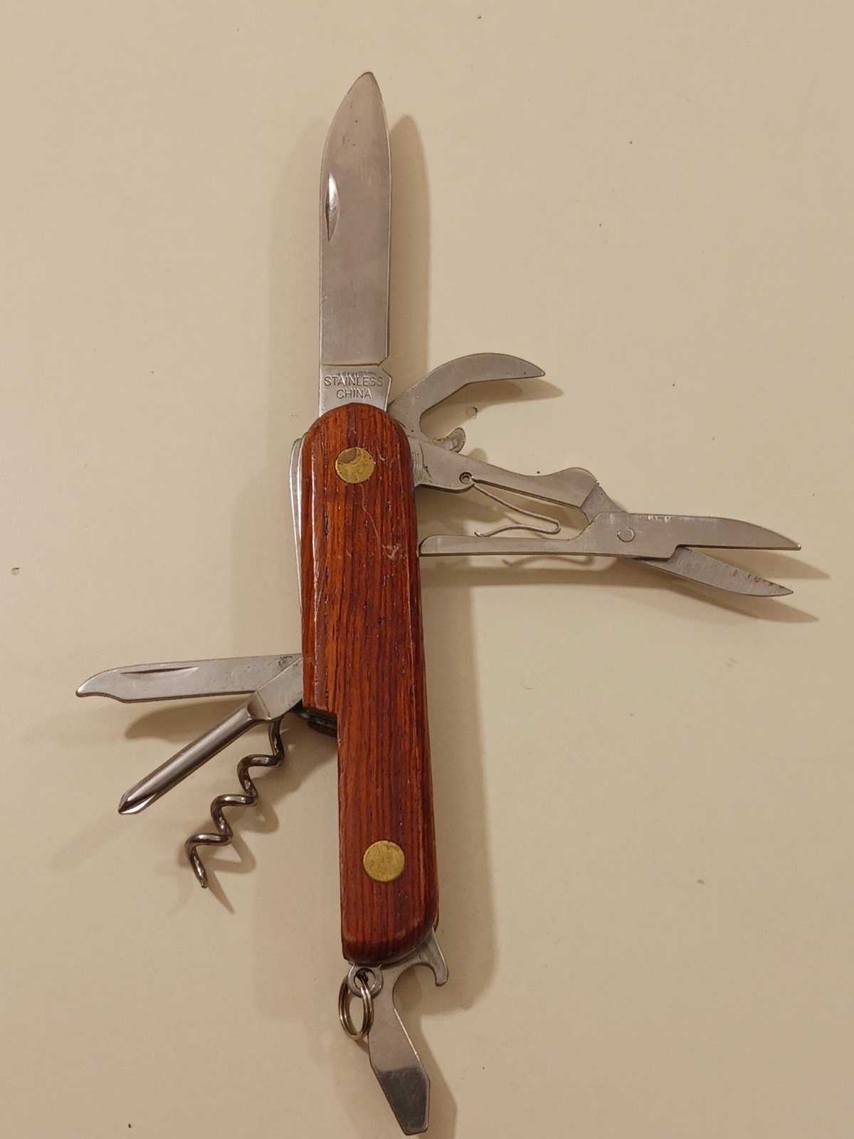 7 Function Wood Brown Handle Multi-Tool Folding Knife Pliers Scissors Camp China