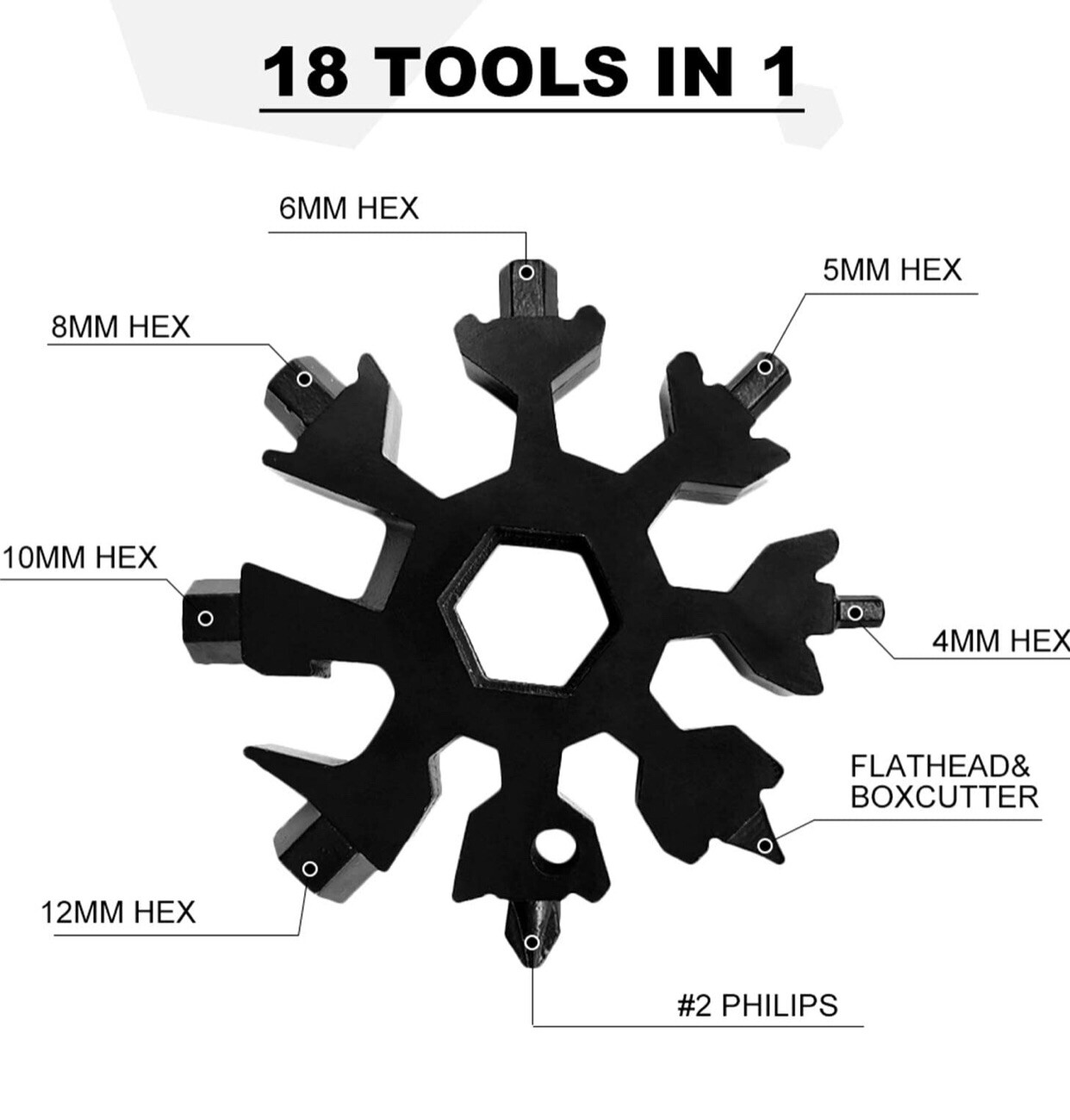Snowflake Key Chain 18 In 1 Multi Tool, Bottle Opener, Stainless Steel-#2 Tools
