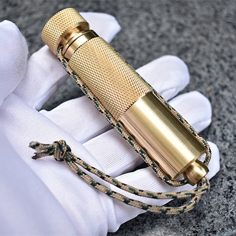 EDC Brass Waterproof Pill Case Container Box Pendant w/ Compass Outdoor Tool