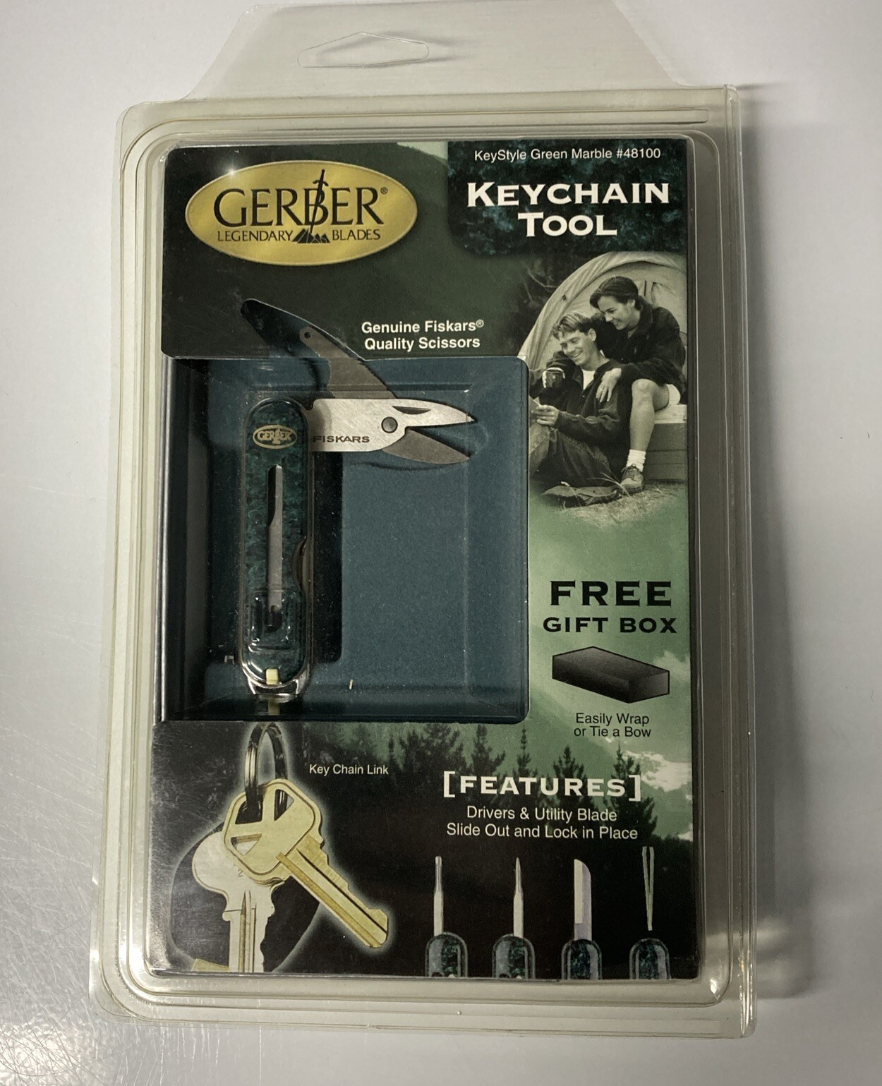 VTG. GERBER KEYSTYLE KEYCHAIN TOOL GREEN MARBLE DESIGN#48100 PACKAGE (OLD STOCK)