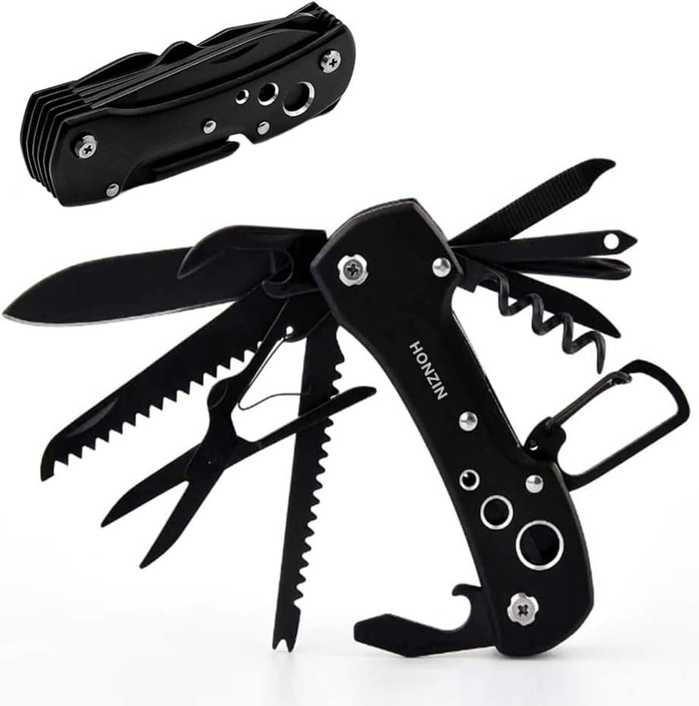 Swiss 15-in-1 Multi-Tool Pocket Knife, Compact Black Stainless Steel