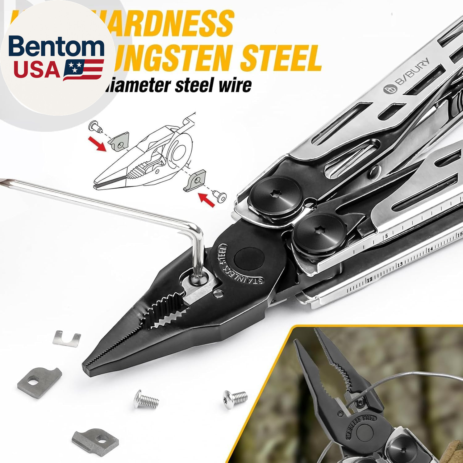Multitool Pliers Pro BI2045, Stainless Steel 31-In-1 Multi Tool Pliers with Repl