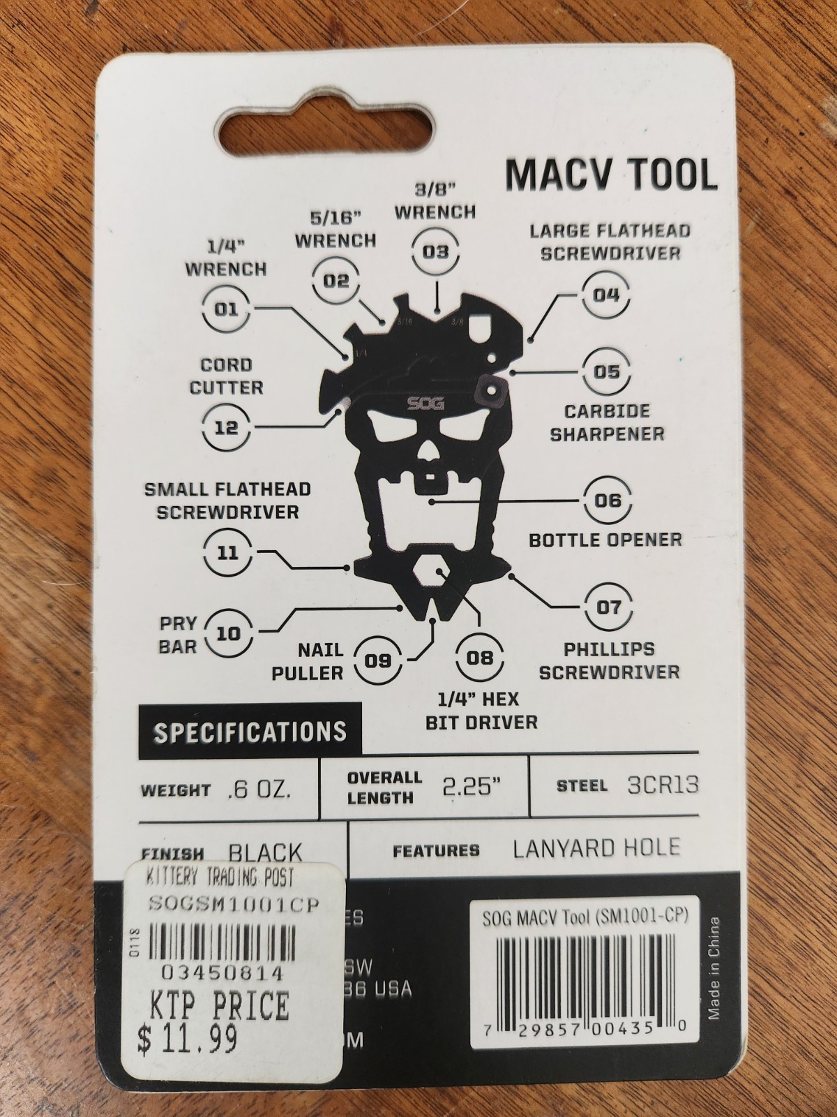 SOG MacV Tool SM1001 – Black, 12 Tools in One: Bottle Opener, NEW B2