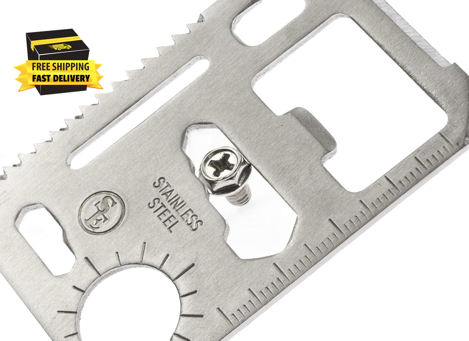 11-Function Stainless Steel Survival Pocket Tool – Compact, Credit Card-Sized Mu