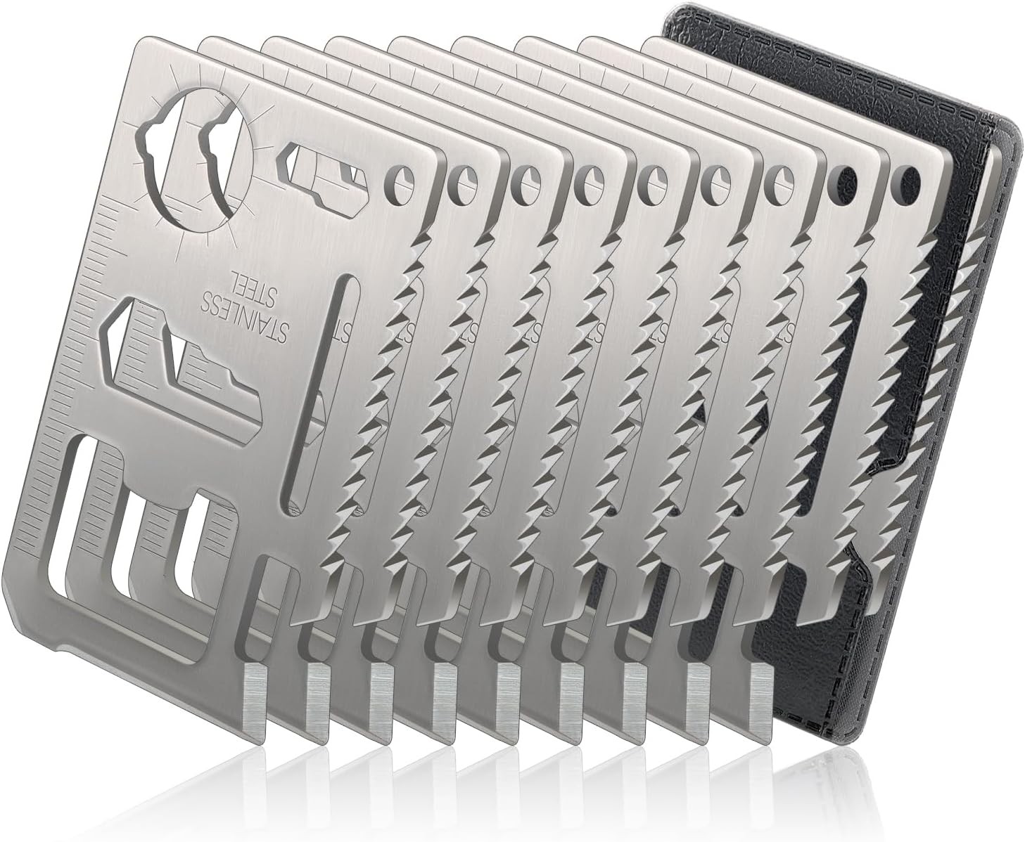 10 Pack 11-in-1 Credit Card Multitool Survival Pocket Tool for Men Silver Set
