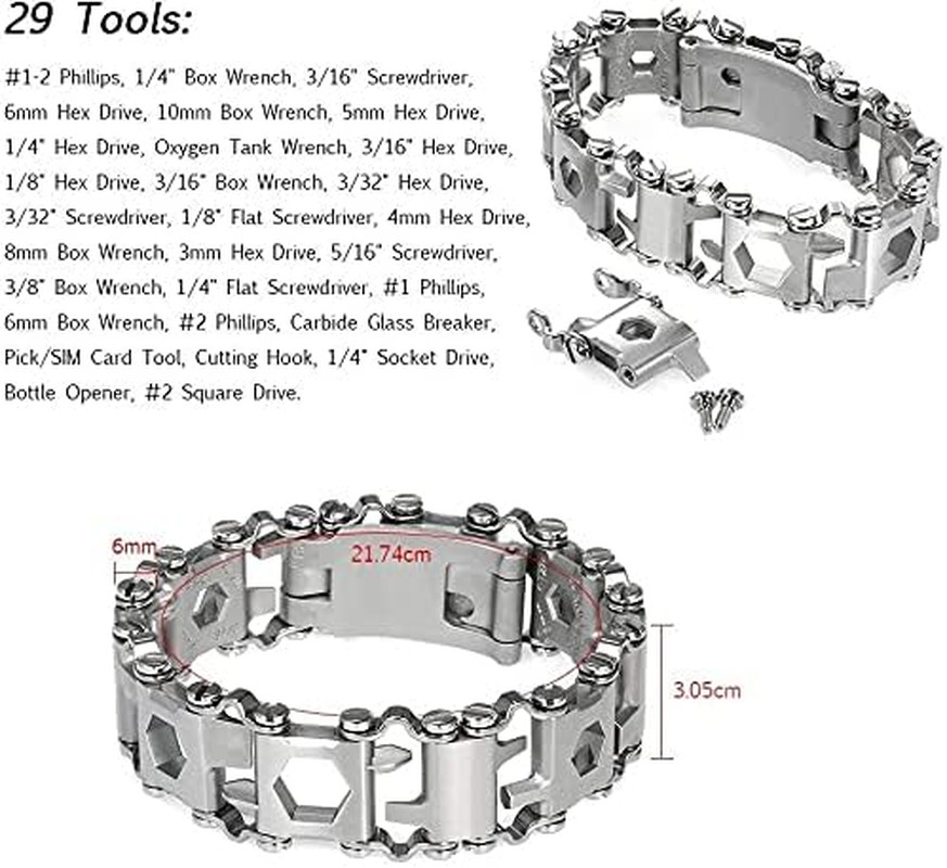 Multitool Bracelet 29 in 1, 22Cm Stainless Steel, Outdoor Travel Men Watch Strap
