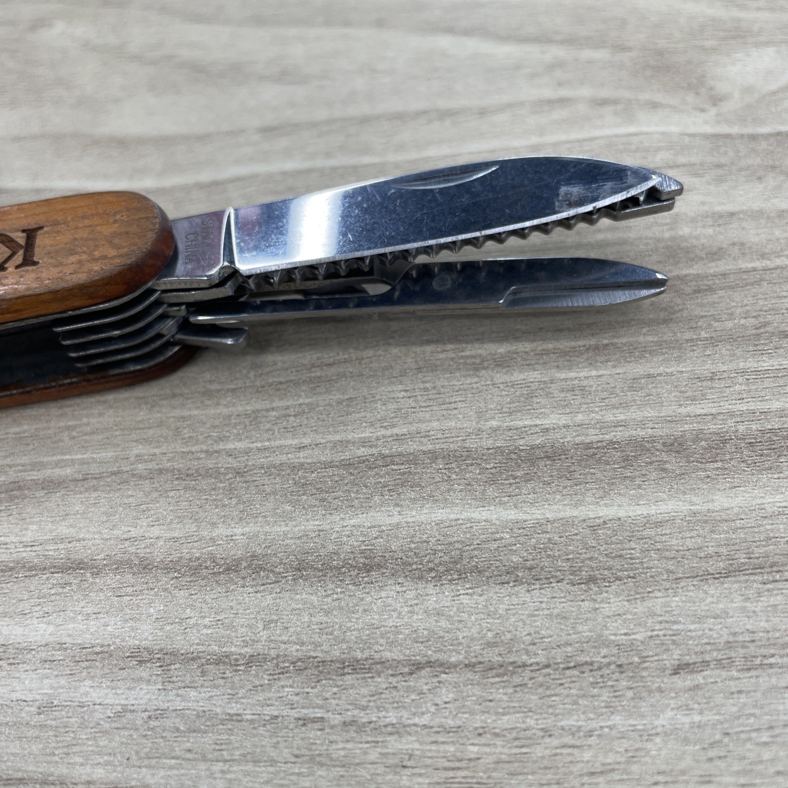 Multi Tool Pocket Knife wood handle Screwdriver, saw, scissors