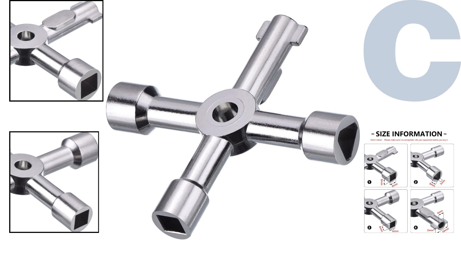 Durable 4-Way Utility Key – Compact Zinc Alloy Tool for Water & Gas Systems