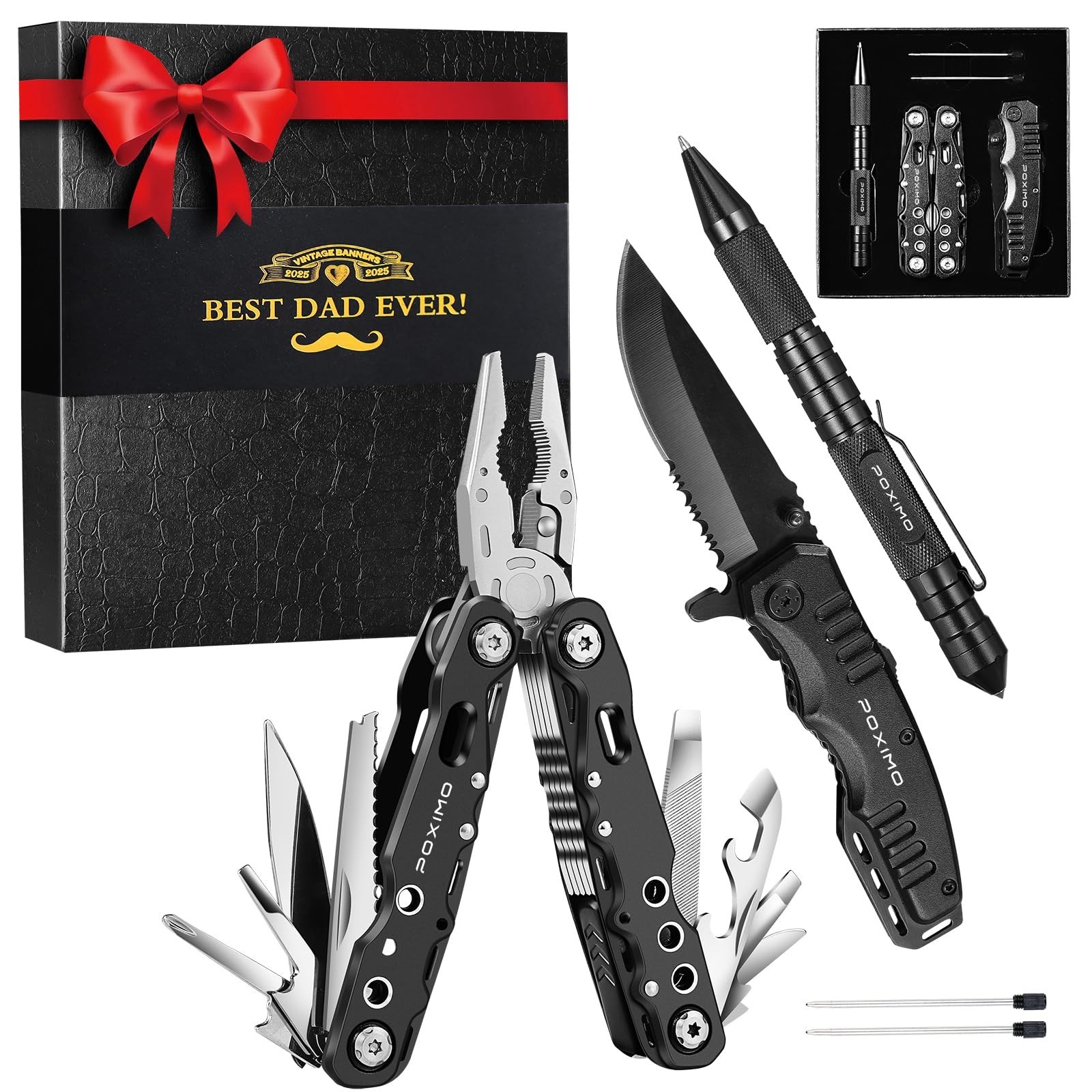 14-in-1 Multitool Gift Set for Dad | EDC Survival Kit with Pliers, Knife & Tacti