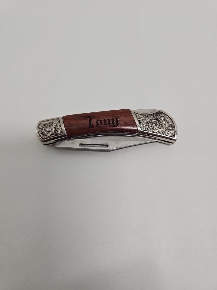 Vintage Folding Pocket Knife “Tony” Engraved Handle – Ornate Bolsters – 7″ Open