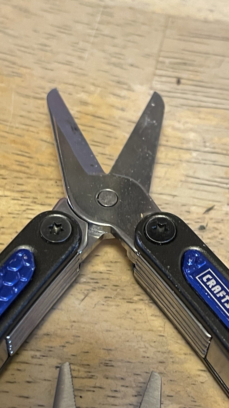 BLUE 3 INCH CRAFTSMAN 10 n 1 MINI MULTI TOOL SCISSORS / RED SNAP ON MINI MULTI