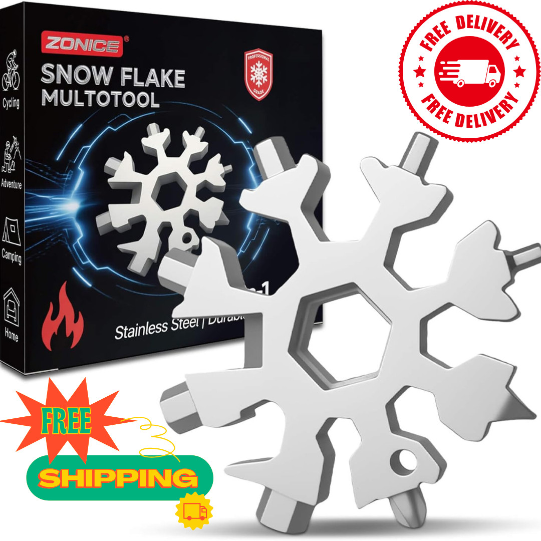 18-in-1 Snowflake Multi Tool – Stainless Steel with Bottle Opener & Wrench,Compa