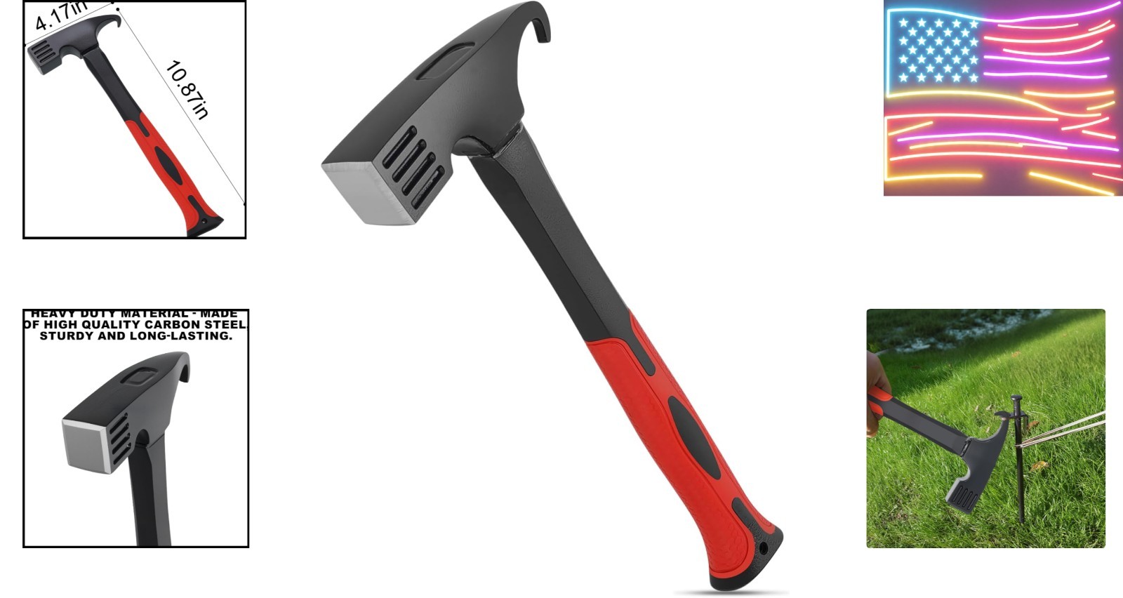 OutdoorPro Camping Hammer with Tent Stake Remover – 10.8″ Heavy Duty Multifun…