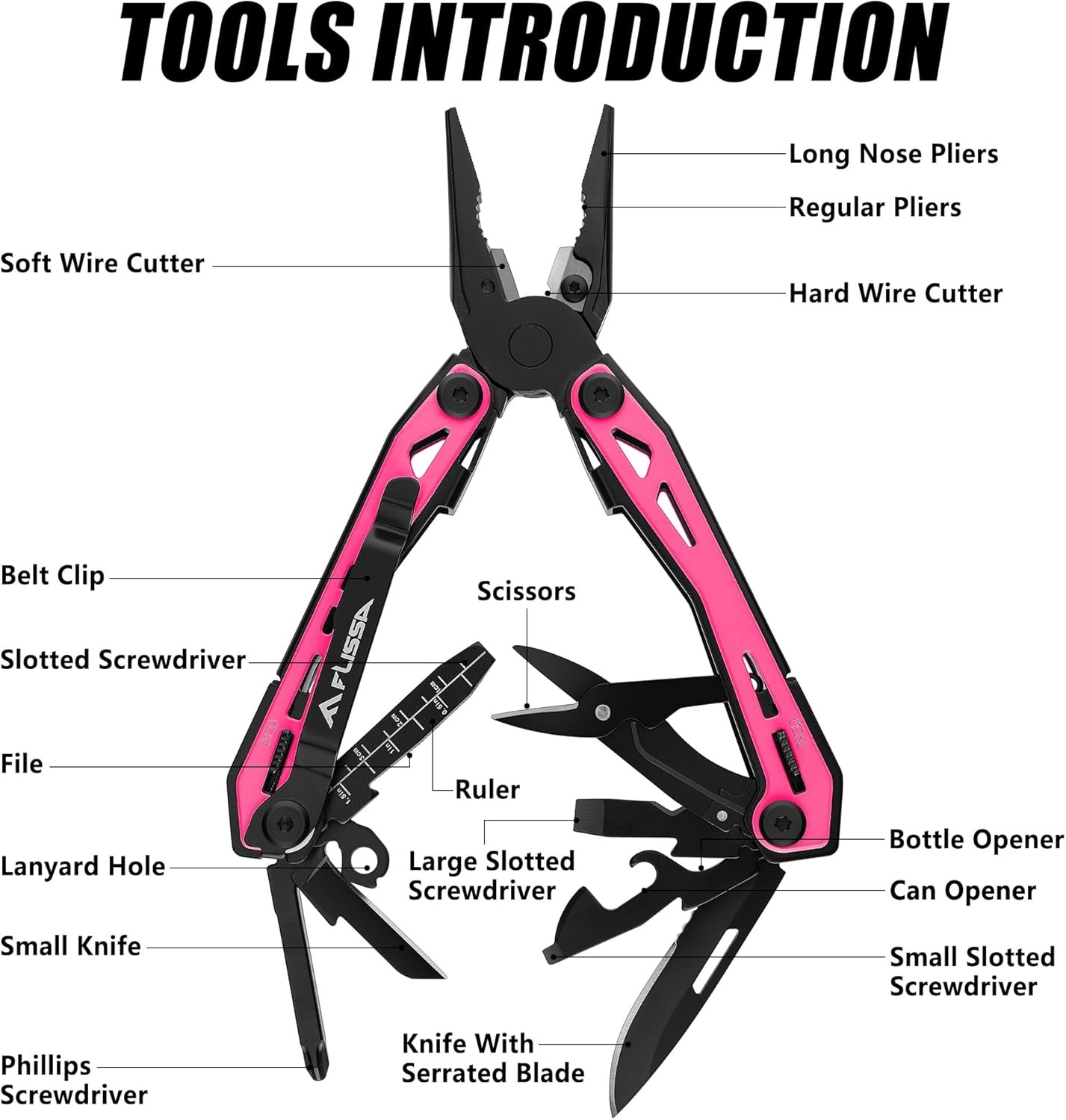 16-in-1 Pink Multi Tool Pliers Gifts Men Women Stainless Steel EDC Multitool W/