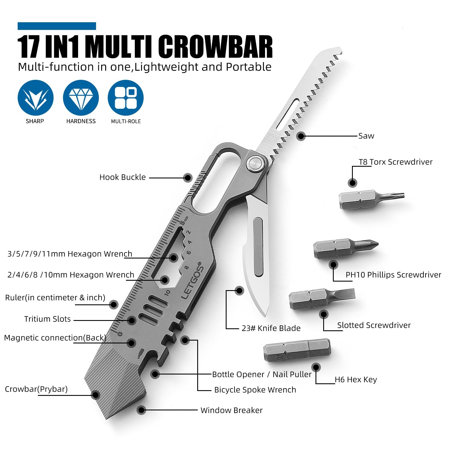 17 in 1 Multi Titanium Alloy Pocket Tool Portable Folding EDC with Carry-on P…