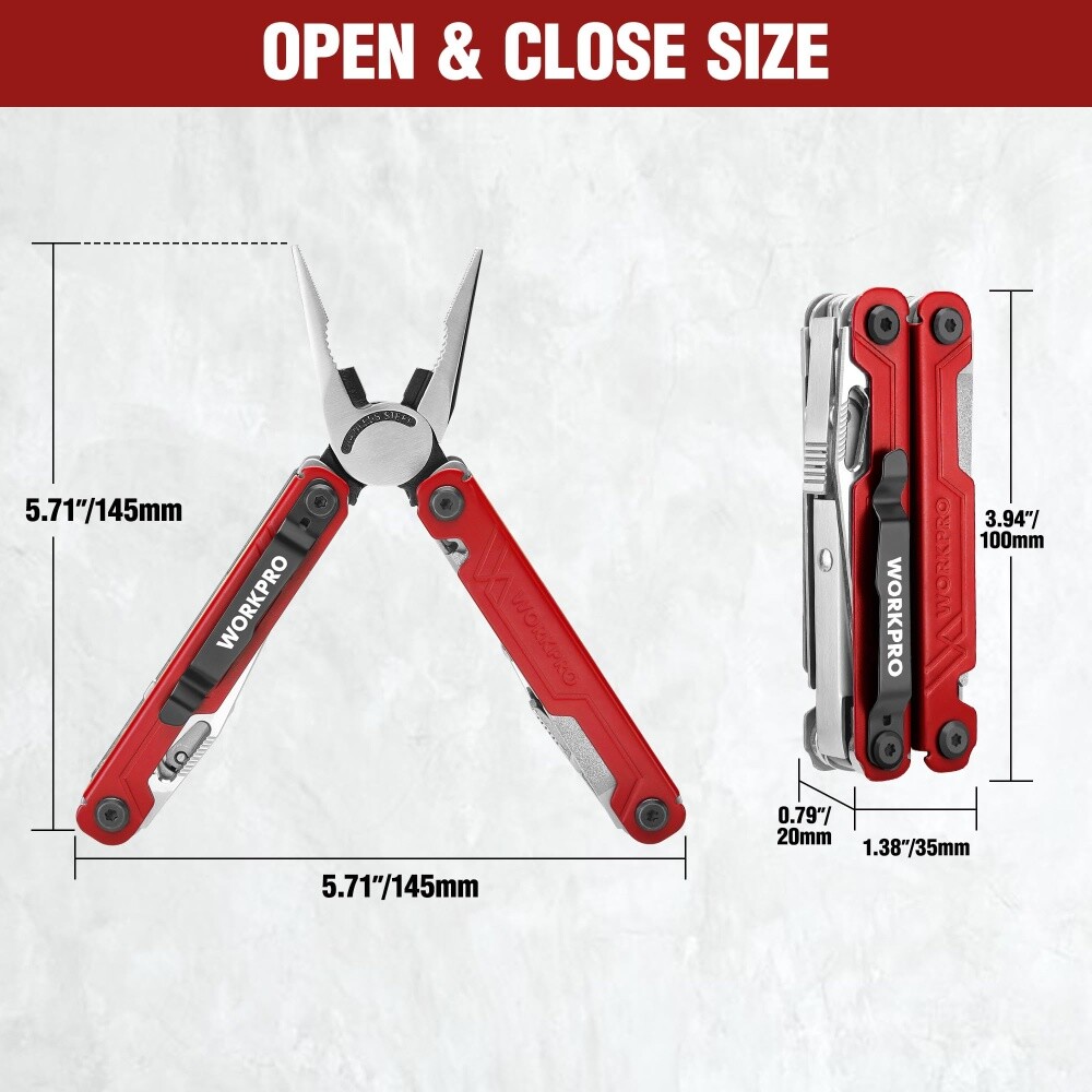 WORKPRO 18-in-1 Folding Multitool Pliers Stainless Steel Multi Tool Pocket Knife