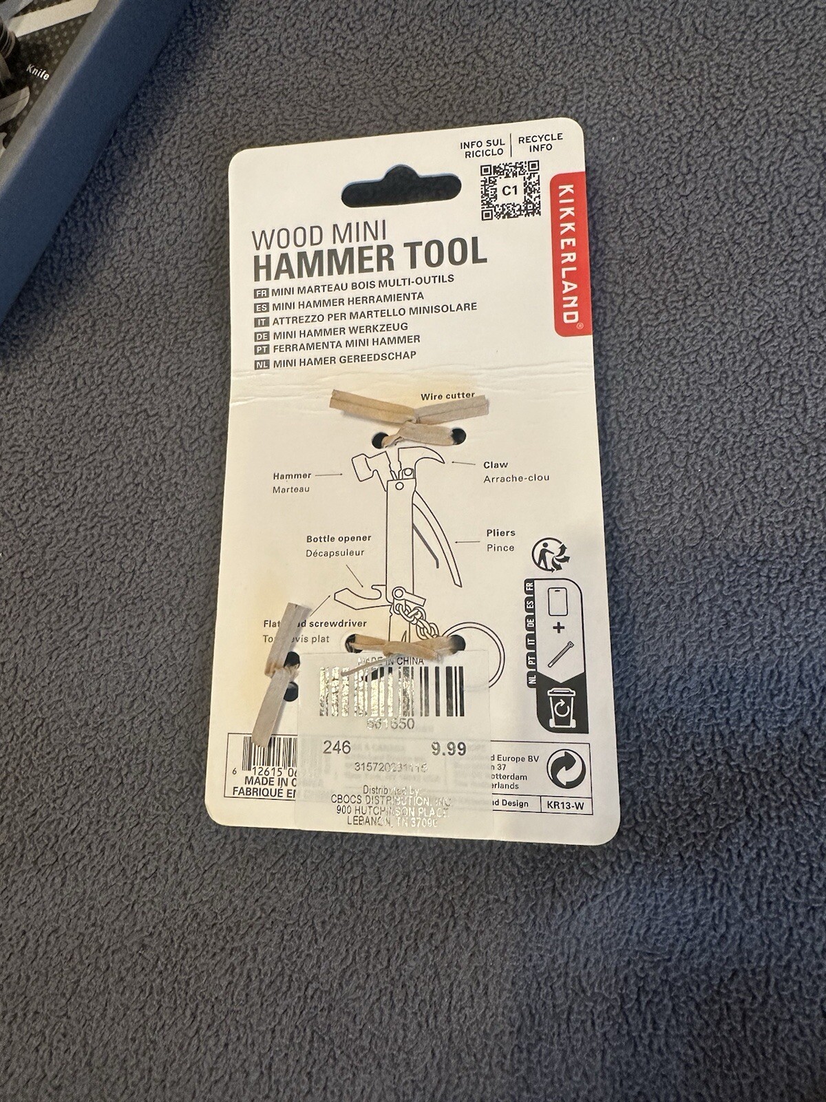 Kikkerland Wood Mini Hammer Tool 7-in-1 Multi Tool Mini Hammer KR13-W Utility