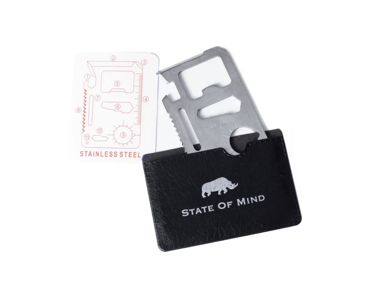State of Mind Multipurpose Pocket Survival Tool Card, Stainless Steel, 11-in-1