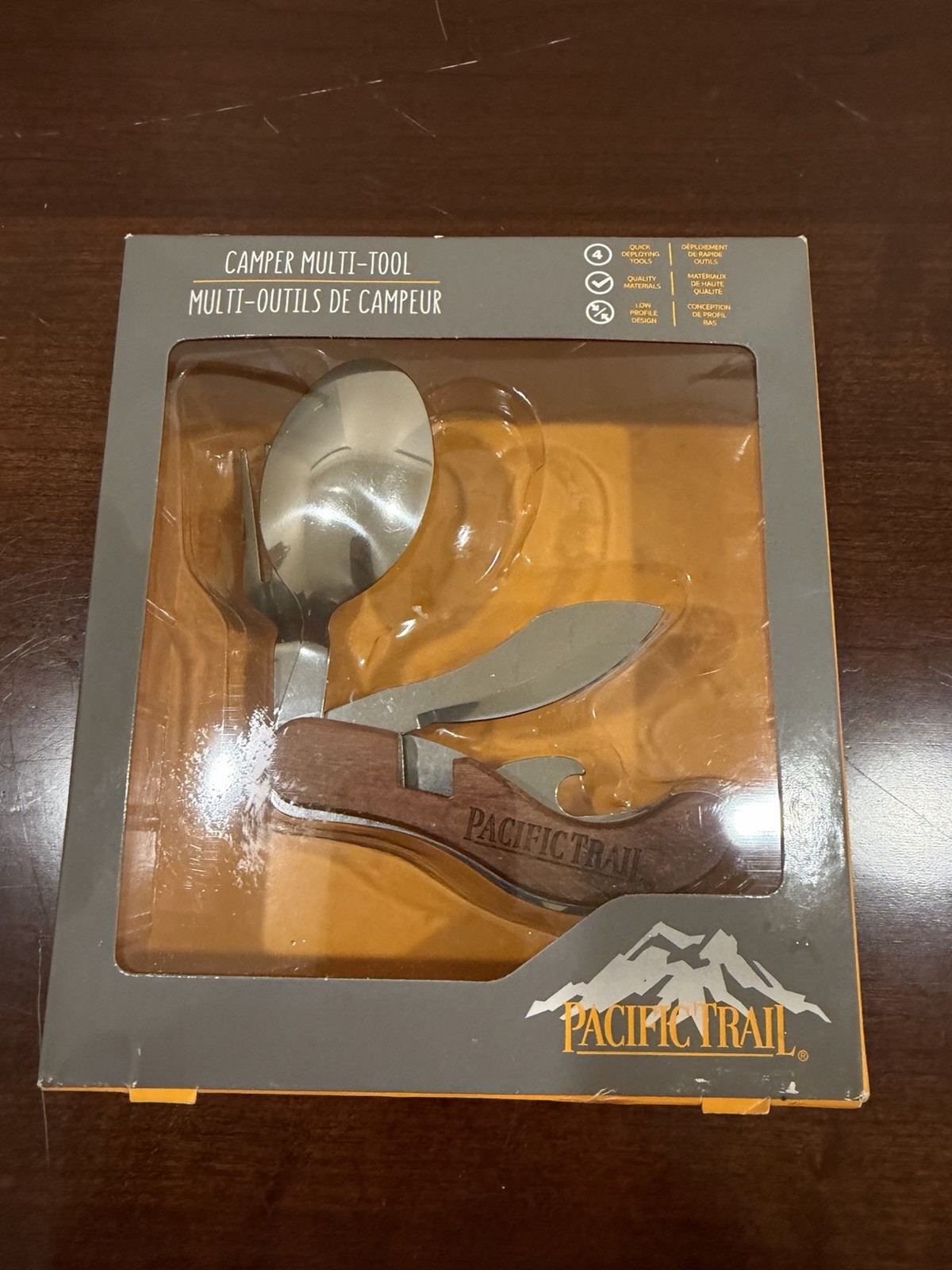Pacific Trail Camping Tool Pocket Knife Fork Spoon Opener Wood Handle In Box