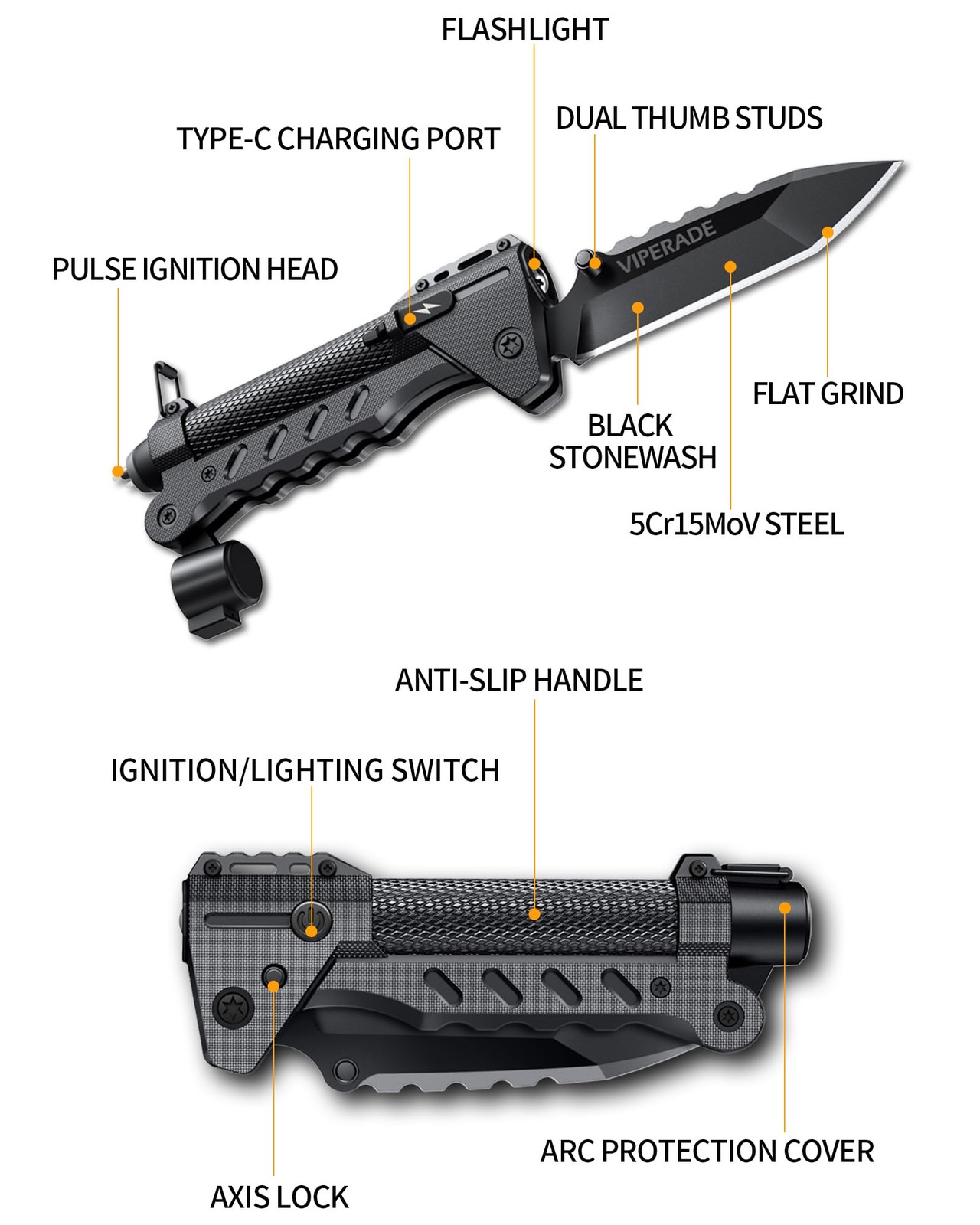 VAK6 Survival Multitool with Folding Knife, LED Flashlight, Pulse Ignition an…
