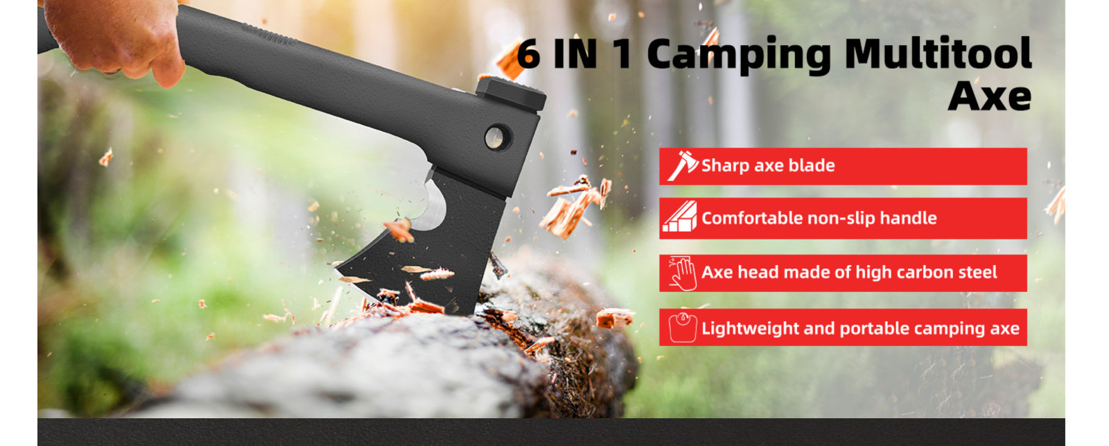 ZKH Camping Survival Axe, 6 in 1 Camping Multitool Hatchet with Hammer Knife Rop
