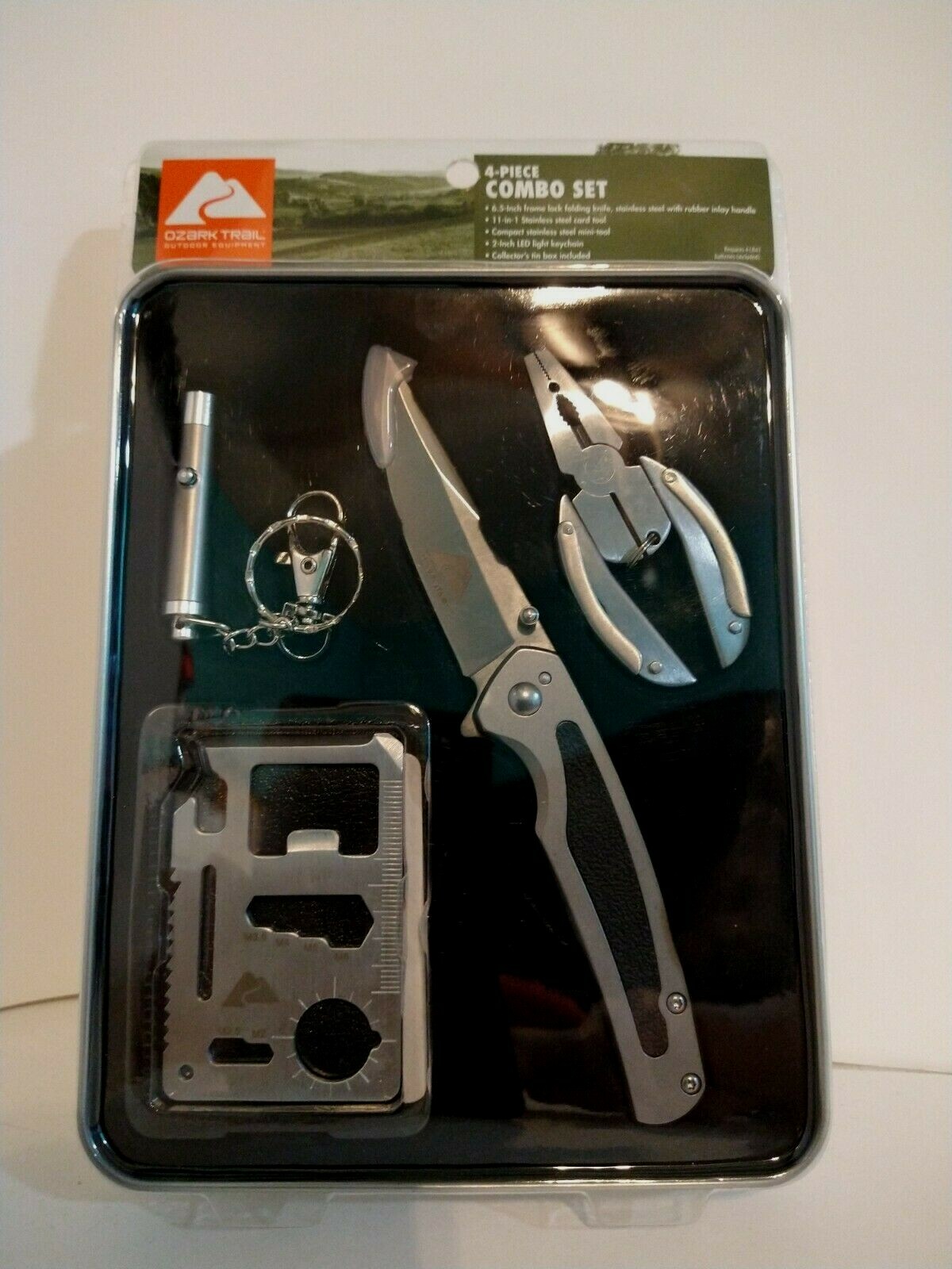 Ozark Trail Outdoor Equipment 4-Piece Combo Set in collectors tin box-NEW IN BOX