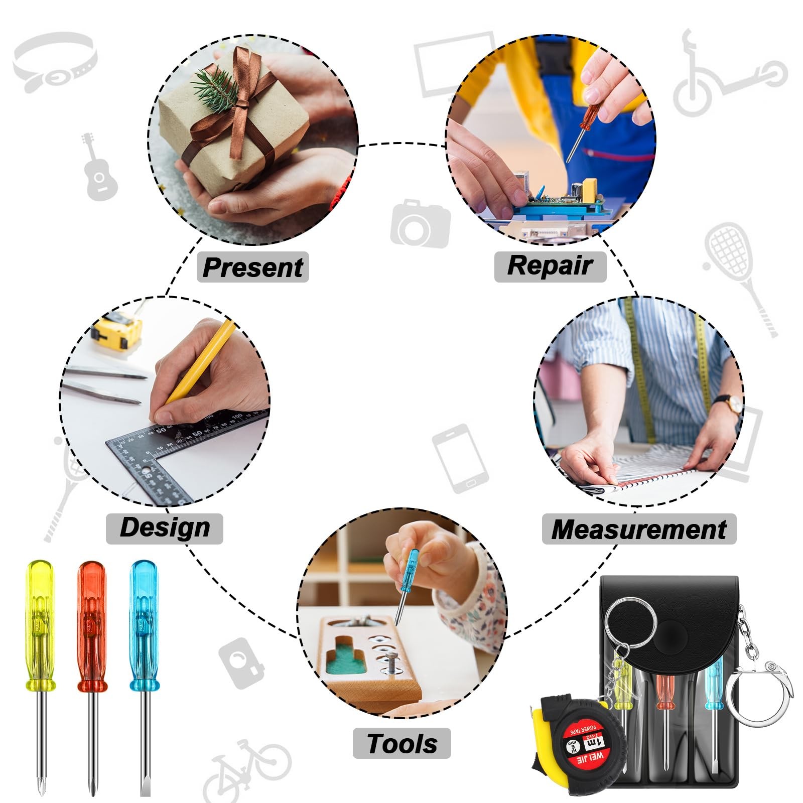 60 Pcs Mini Tape Screwdriver Keychain Set Multitool Pen Card Father’s Men Gif…