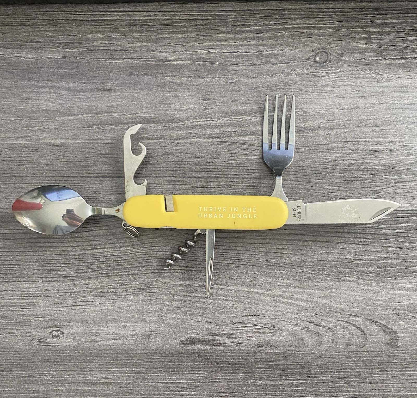 Set of 2 Folding Camping Multi-Tool Fork Spoon Knife Bottle Opener Cork Screw