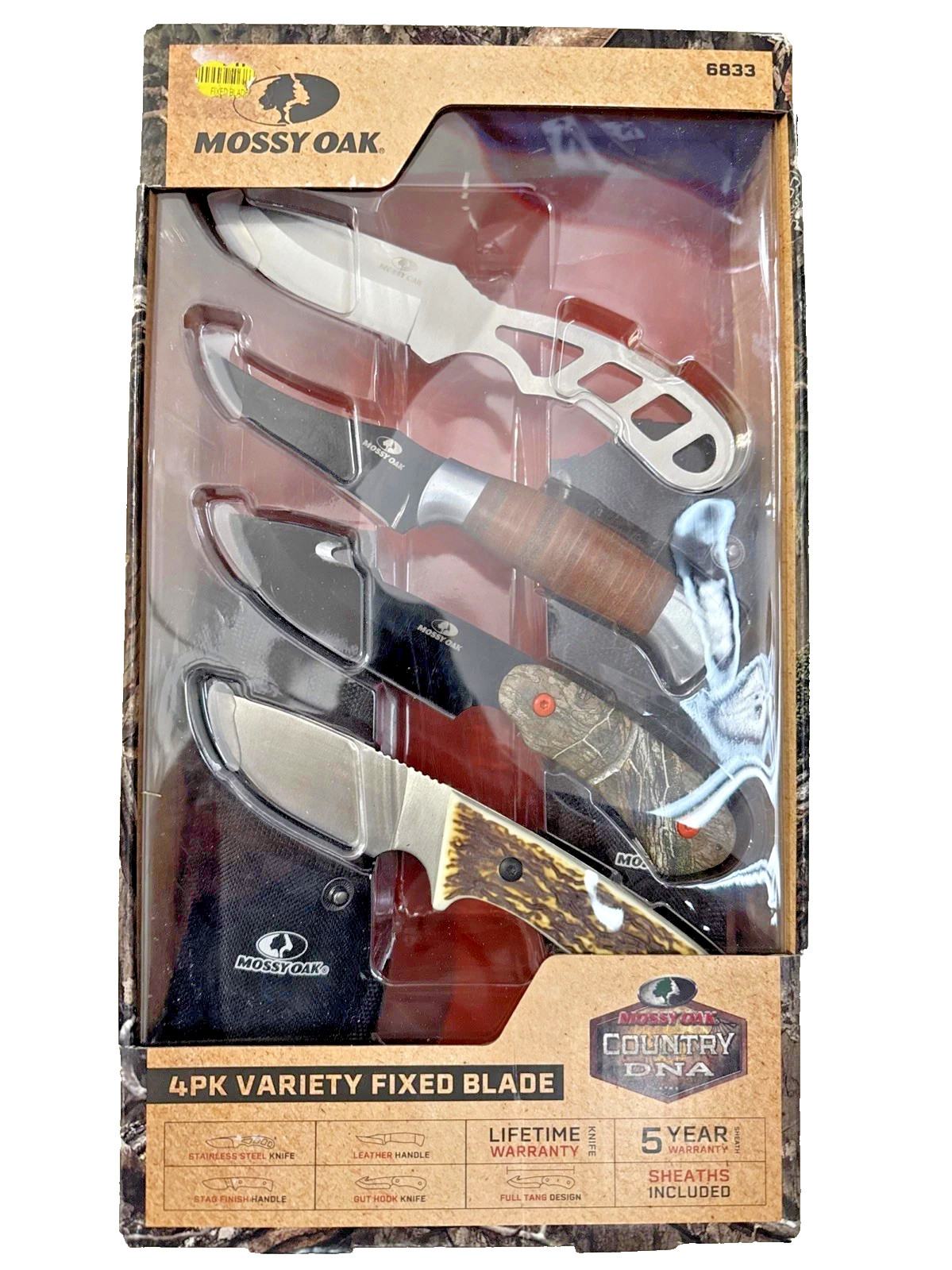 MOSSY OAK 4 PACK VARIETY FIXED BLADE 7″ KNIFE GIFT SET