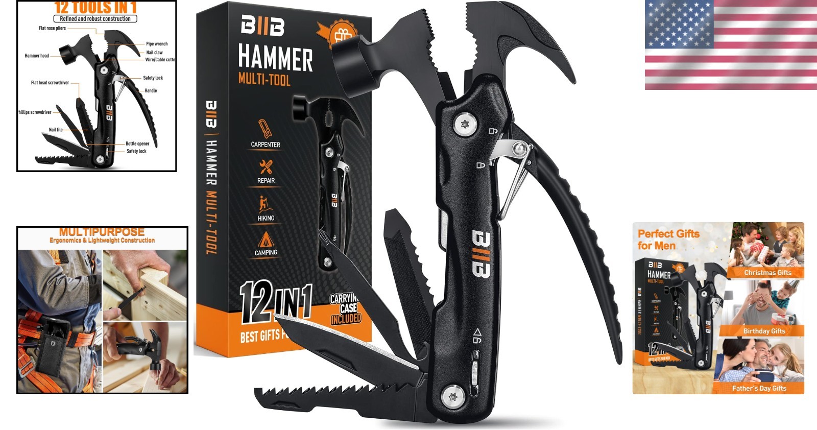 Portable 12-in-1 Multitool Hammer – Essential Gear for Camping and Outdoors