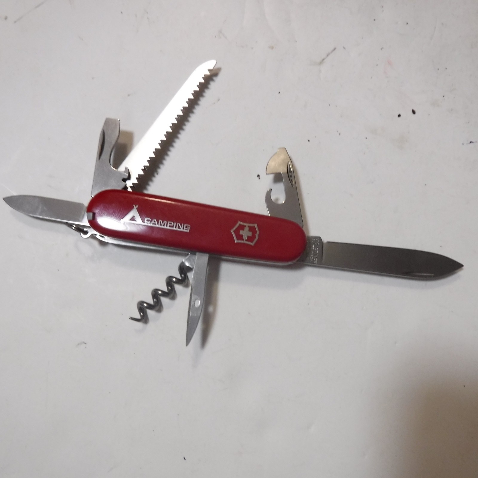 Swiss Armey knife Camping logo 6 tools plus pick and tweezer