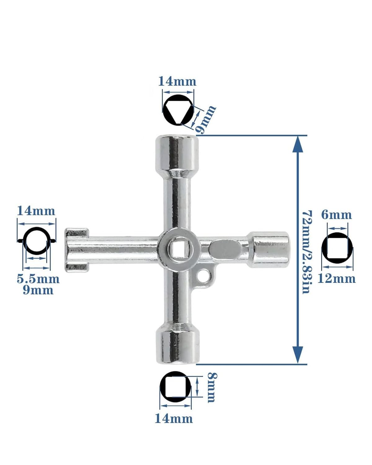 4 Ways Water Meter Key Multi-Function Utility Wrench Faucet Shut off Tool