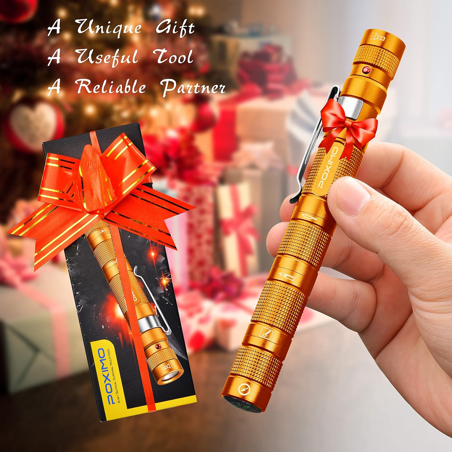 Gifts for Men Women EDC Multitool 5-In-1 Tactical Survival Gear with Flashlight