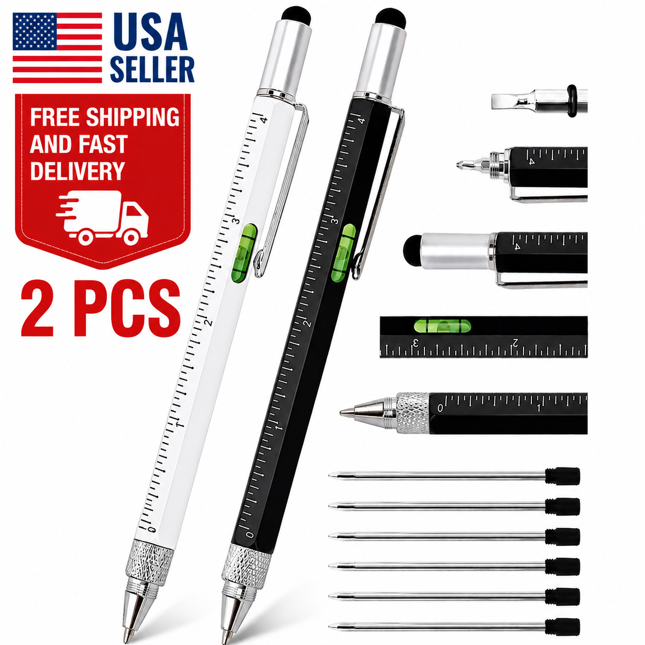2 Pcs Multi Tool Pen, Stocking Stuffers for Men, Cool Gadgets, Gifts For Her