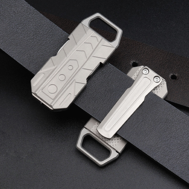 EDC Titanium Belt Buckle Portable Men’s Belt Clip Waist Hang Keychain Crowbar